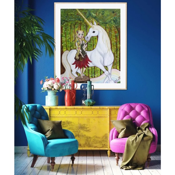 Unicorn Fern Forest Encounter Art Print Oil Painting Book Illustration Fantasy - Picture 3 of 10
